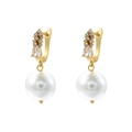 Elegant gold drop earrings with sparkling zircon stones and white round pearls for women - VE1446 Gold