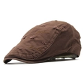 Retro dark brown cotton newsboy cap with distressed holes and fashion embroidery detail - 56-59cm / Coffee