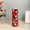 Vue détaillée du gobelet 20oz en inox avec motif Buffalo Plaid et décors de Noël - Noël à Carreaux Rouge et Noir