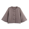 Women's knit cardigan in dusty purple with large fabric-covered buttons and wide sleeves - S / Khaki