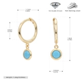 Detail view of S925 sterling silver hoop earrings with blue zircon gemstone and dimensions - 925 Silver / December Gold Plated (Sky Blue Zirconia)