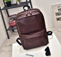 Dark brown leather business backpack for men with large main compartment and front pocket - Style 9802 / Brown