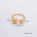 Minimalistische 18K vergulde roestvrijstalen open ring met twee metalen balletjes - Asymmetrische Dubbele Bal C-Vorm
