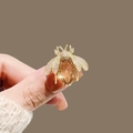 Golden alloy bee brooch with honey-colored teardrop gemstone and sparkling crystals - 442# Yellow Bee