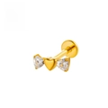 Gouden titanium lippiercing strik met hart zirkoon en steriele certificering - 1.0*8mm / Gouden Drie Harten