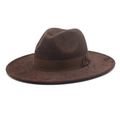 Classic dark brown wide brim suede cowboy hat with ribbed ribbon trim for men and women - M (56-58cm) / Brown