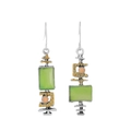Elegant geometric drop earrings featuring green rectangular enamel and orange round charms - Geometric Art Collage Style (M-015)