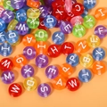 Flat round translucent colorful acrylic alphabet beads for DIY jewelry making - 5*10mm Brightly Colored Letters (100 Pieces)