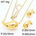 Golden chunky teardrop hollow earring and necklace set with detailed size dimensions - Gold Style (KS217588-KFC)