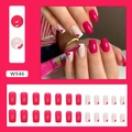 Pink French heart press-on nails set in medium-long square shape with 24 pieces - Magenta Heart Style (W946)
