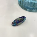 Detail of a handmade acetate bow hair clip with vintage floral pattern and gold text - Mini Thickened Oval Duckbill Clip (Approx. 3.9cm) / Deep Floral Blue