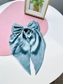 Light blue satin bow hair clip with long ribbons and elegant silk texture finish - Coral Blue