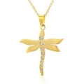 Collar con colgante de libélula dorada y circonitas sobre cadena de acero de titanio - Estilo Libélula de Estrás Dorado (KP37383-K) / Dorado