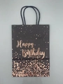 Black birthday gift bag with rose gold foil polka dots and Happy Birthday text - Happy Birthday / Rose Gold