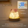 Natural purple and white crystal stone aromatherapy gift set with warm LED wooden base - Gift Box Set + Single Color Light Base / Amethyst + Clear Quartz
