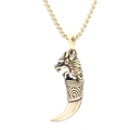 Retro stainless steel wolf head and tooth totem pendant necklace for men in gold finish - Wolf Tooth Style / Gold