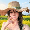 Light coffee straw sun hat with white daisy floral wreath and fringed wide brim - Khaki Daisy Straw Hat (D-529)