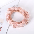 Close-up of pink and clear multi-faceted crystal beads on an elastic hair tie - 17# Pink Transparent Beaded Hair Tie