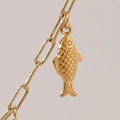 Golden fish pendant necklace with paperclip chain made of 18K gold plated stainless steel - Fish Pendant