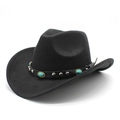 Cappello da cowboy classico in feltro nero con cinturino in cuoio turchese e borchie - Nero