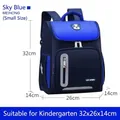 Sky blue and navy ergonomic backpack for kindergarten children featuring cartoon bear icon - Small (32x26x14cm) / Sky Blue
