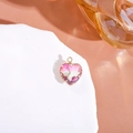 Pink and green gradient heart crystal pendant with gold frame on white stone - Pink & Green