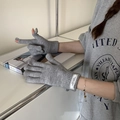 Grey knitted touchscreen gloves with fingerless thumb design and woven logo label - One Size / Gray