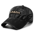 Vintage dark gray washed cotton baseball cap with gold 3D LA&DH embroidery and side print - Black