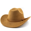 Classic brown faux suede western cowboy hat with woven band and tassel detail for unisex - M (56-58cm) / Khaki