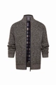 Men's dark grey knit cardigan with a stand collar and blue plaid wool lining - M / Coffee
