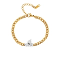 18K gold plated curb chain bracelet with sparkling zircon flower charm detail - Style 2 (Three Stones) / Two-tone Bracelet