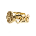 Goldener Herz-Ring mit Buchstabe A und Zirkonia-Besatz aus Kupfer für Damen - Buchstabe A