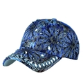 Blue and gold floral baseball cap with sparkling rhinestones for women outdoor wear - One Size Adjustable / Blue Pattern