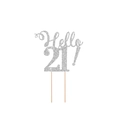 Sparkling silver glitter Hello 21 cake topper decoration for 21st birthday parties - Hello 21! / Silver