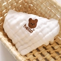 White cotton gauze baby bib with cute bear embroidery and 6-layer textured bubble muslin - Small / Bear