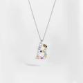 S925 silver necklace with B letter pendant featuring colorful zircon stones inlay - Silver Letter B