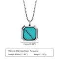 Detailed view of square turquoise pendant with stainless steel chain and dimensions - Silver Turquoise (With 60cm Chain)