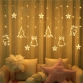 Warm white LED curtain string lights with Christmas themed stars and reindeer shapes - Warm White Christmas Style