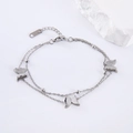 Close-up of double-layered silver steel bracelet featuring frosted butterfly charms - Steel
