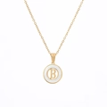Gold hollow letter B necklace with round white mother of pearl pendant for women - Letter B