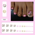 Fußnägel zum Aufkleben mit rosa Blumen und Goldglitzer, inklusive 24-teiligem Set - Klebertyp (24er Set) / Rosa Blumen Goldener Glitzer Stil (F087)