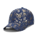 Casquette de baseball en tweed bleu marine avec broderies florales dorées élégantes - Bleu Marine Fleurs Dorées (A)