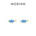 Creative tortoise stud earrings in gold finish with marquise blue gemstone and zircon - 925 Silver / Gold