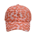 Detail of floral embroidery on orange and white lace mesh baseball cap for women - Orange (Orange-Flower Mesh Cap)