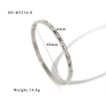 Detail view of silver stainless steel bangle with seven square crystals and matte finish - Frosted Texture Bezel Style (HF-B5216-S)