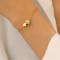 Bracelet doré pour femme avec pendentif volleyball émaillé et petit cœur métallique - Bracelet de Volleyball