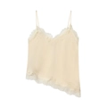 Beiges Satin-Top mit V-Ausschnitt, Spitze und asymmetrischem Saum für modische Frauen - XS / Gebrochenes Weiß