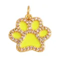 Golden paw print pendant with neon yellow enamel and sparkling white zircon stones - Yellow Paw Print Style (L281269-Yellow)