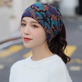 Women's vintage print slouchy beanie with blue and purple bohemian knit pattern - One Size / 68 Azure Pattern