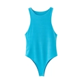 Dettaglio body celeste Y2K senza maniche con scollo rotondo e taglio a gamba alta - Blu-Verde